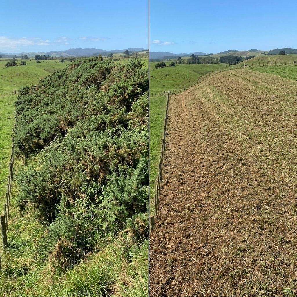 Bracken cleared on a steep hillside