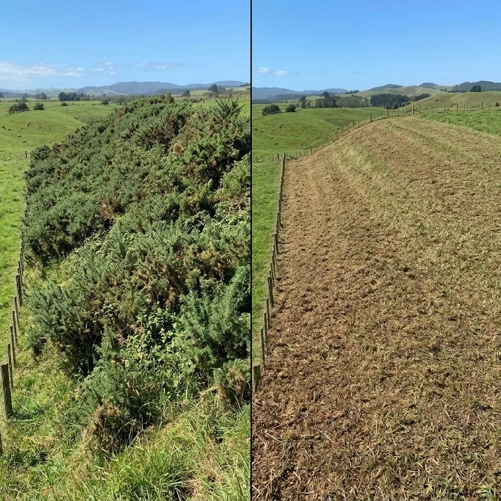 Bracken cleared on a steep hillside