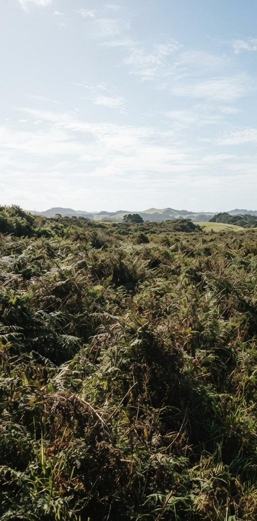 Bracken-covered slope before clearing