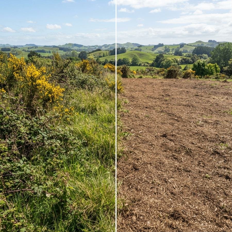 Gorse and blackberry hedge cleared to mulch
