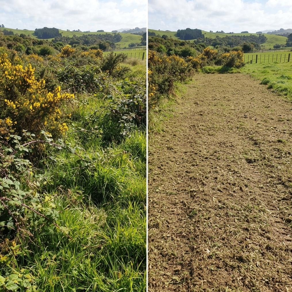 Gorse hedge before and after mulching