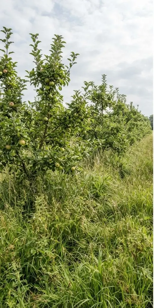 Orchard undergrowth before mowing