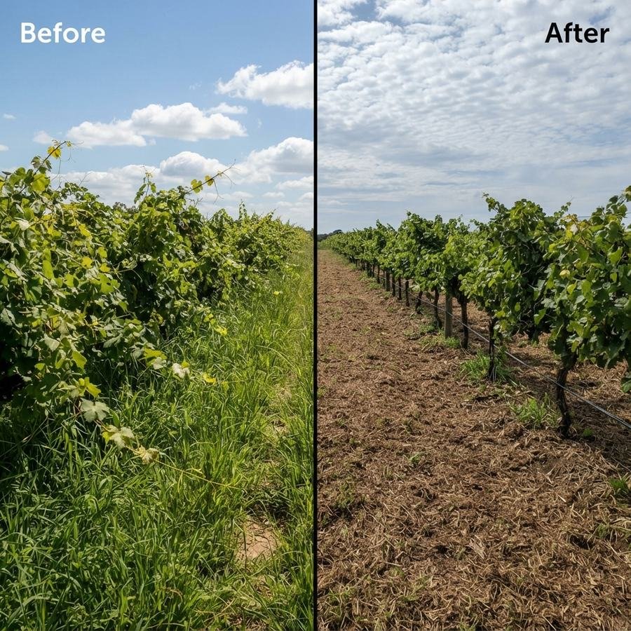Vineyard row mown and mulched